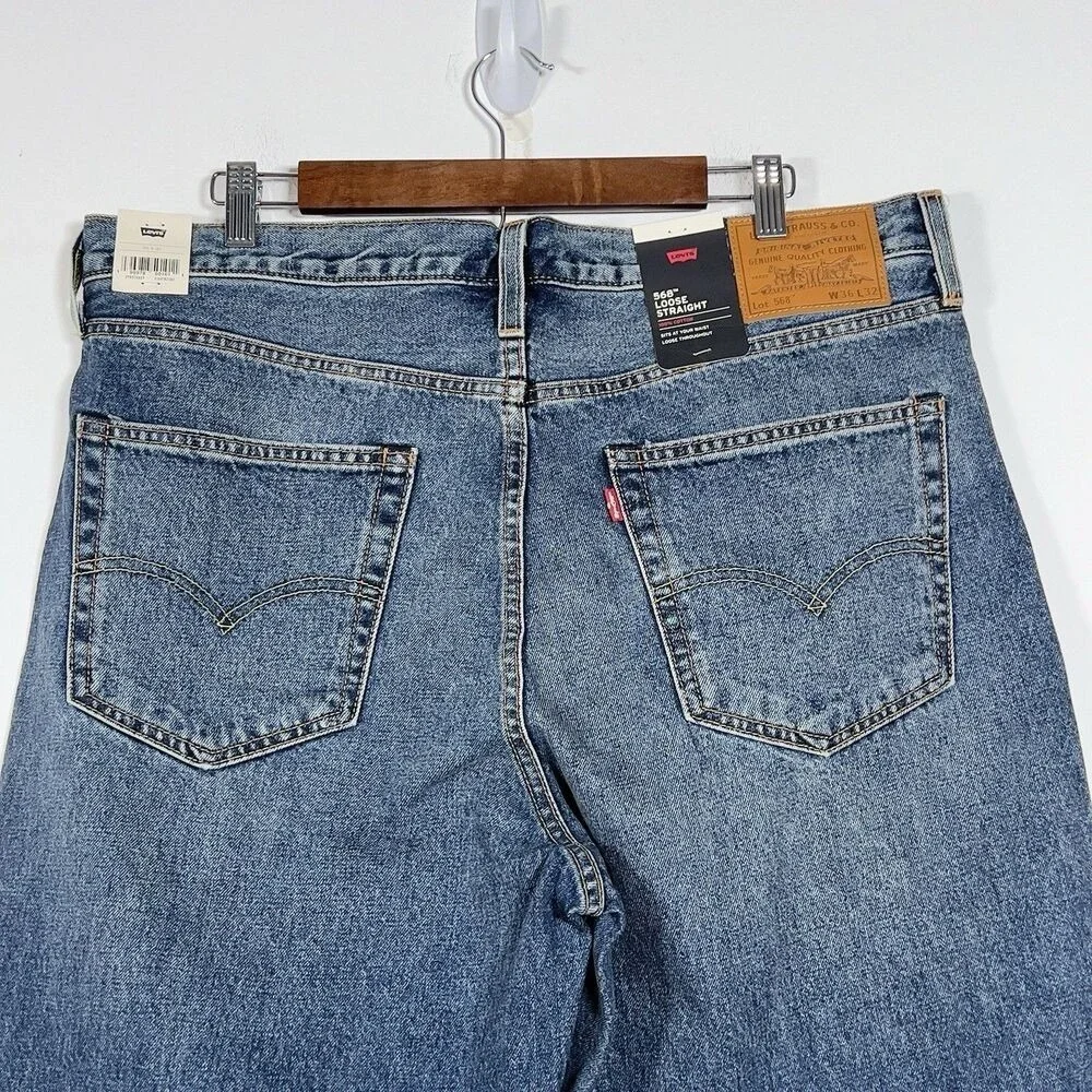 Levis Premium‎ 568 Loose Straight Jeans Mens Sz 36x32 Medium Wash 100% Cotton